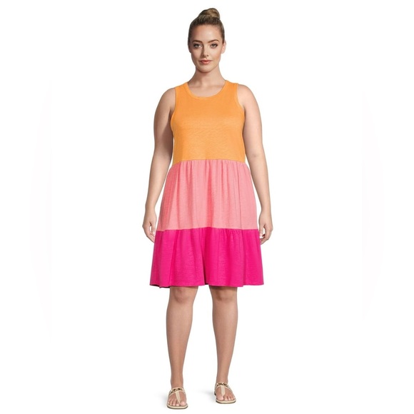 Terra & Sky Women's Plus Size Tiered Tank Dress Coral Rose - Picture 1 of 6